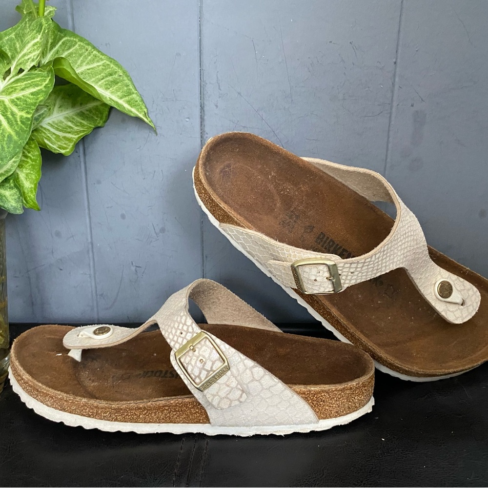 Pre-owned Birkenstock Gizeh  in Cream Textured Sandals Sz 41/10 Women’s